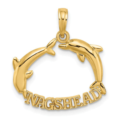 14K Gelbgold Poliert Nags Kopf mit Springend Dolphins Charm
