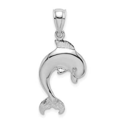 14K Weißgold Poliert Springend Delfin Charm