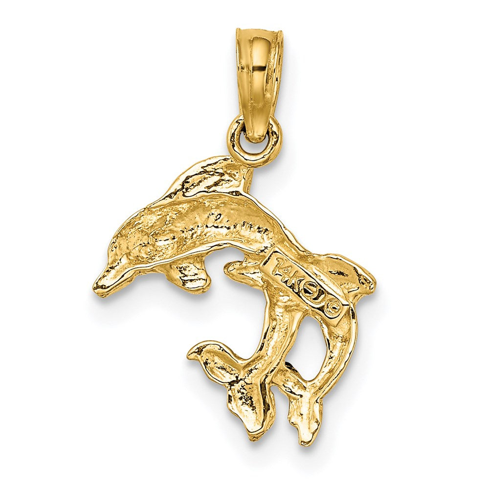 14K Gelbgold Poliert 2-d Mini Doppelt Dolphins Charm