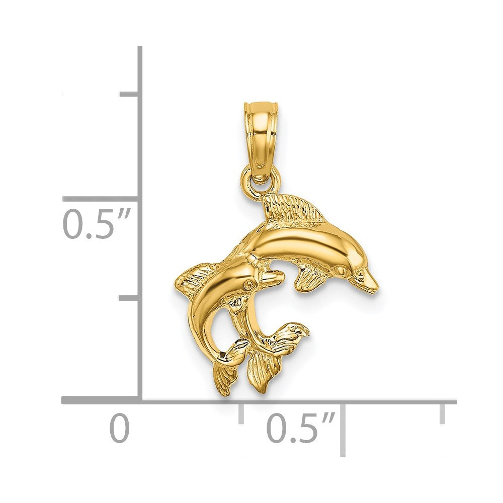 14K Gelbgold Poliert 2-d Mini Doppelt Dolphins Charm