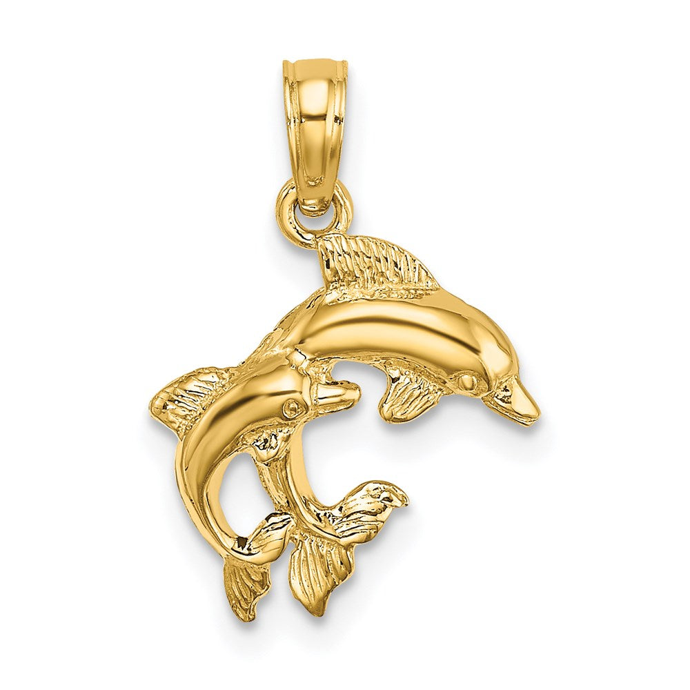 14K Gelbgold Poliert 2-d Mini Doppelt Dolphins Charm