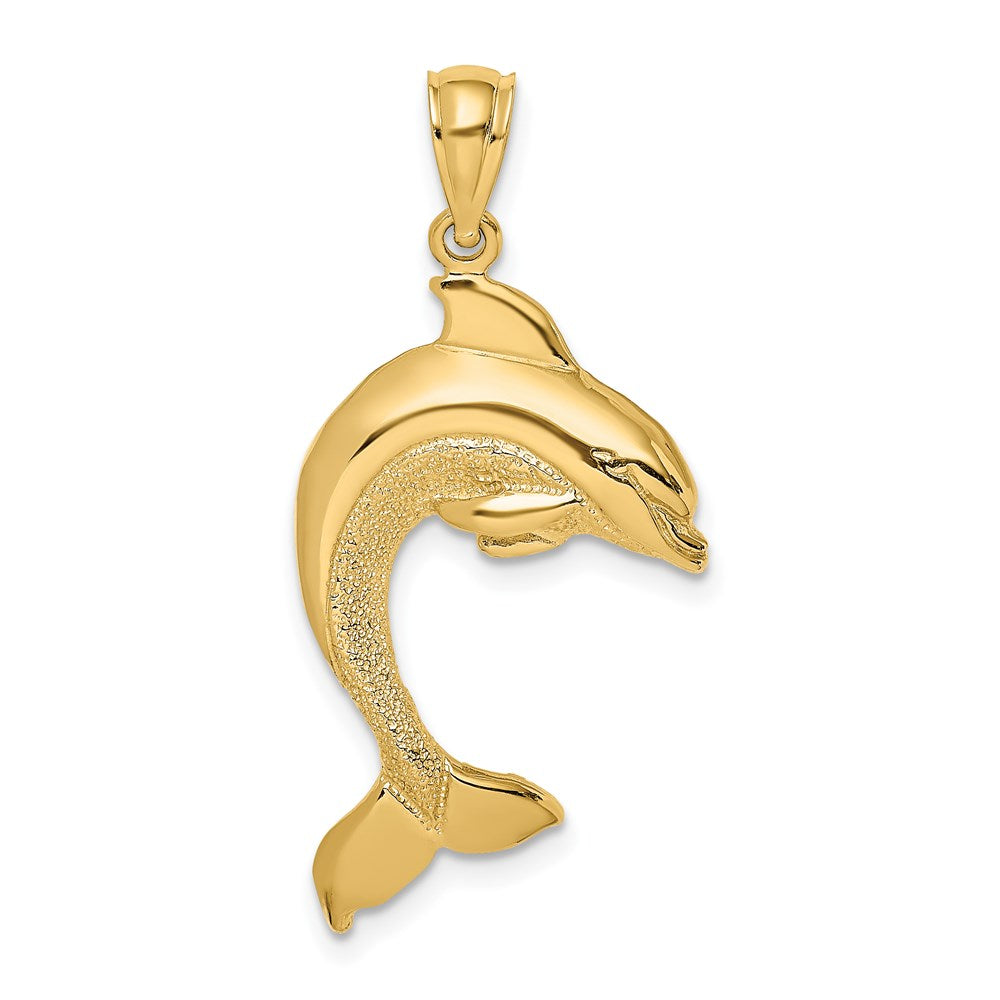 14 Karat Gelbgold Charm „Springender Delfin" 2-D poliert