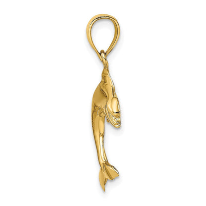 14K Gelbgold 2-d Poliert Delfin Springend Charm