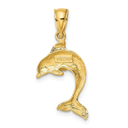 14K Gelbgold 2-d Poliert Delfin Springend Charm