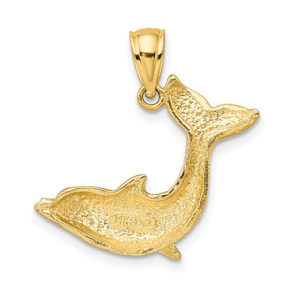 14K Gelbgold 2-D strukturierter springender Delfin-Charm