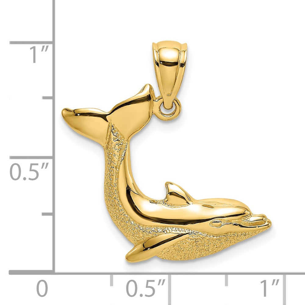 14K Gelbgold 2-D strukturierter springender Delfin-Charm