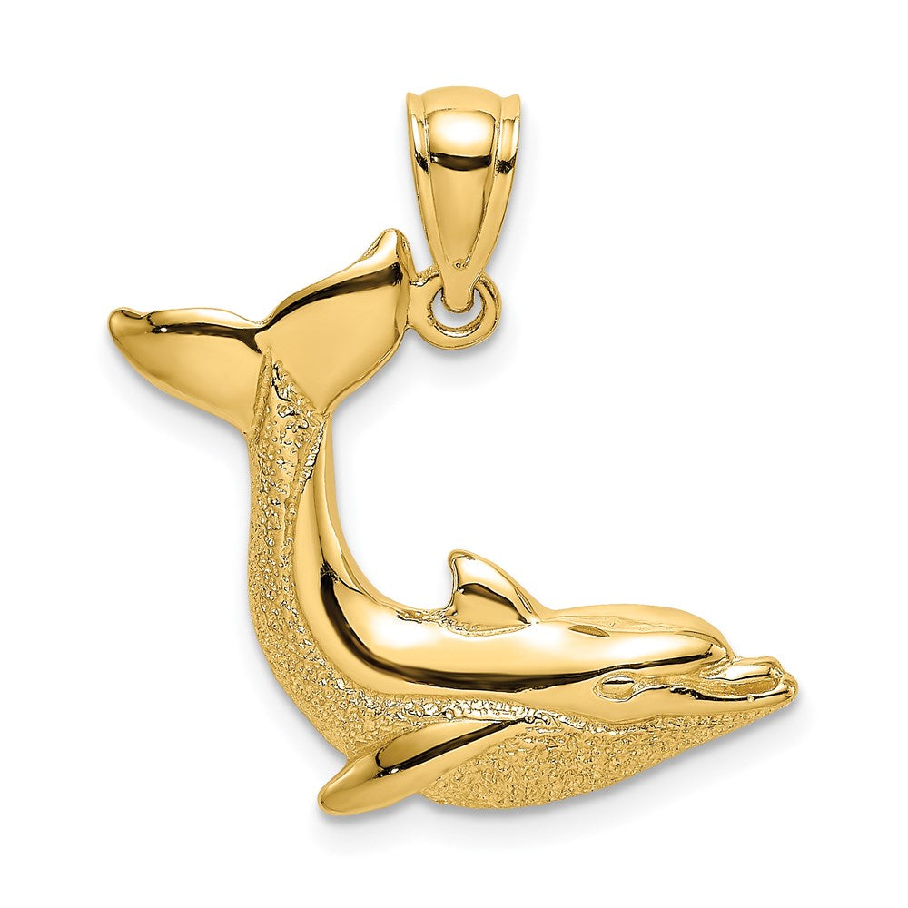 14K Gelbgold 2-D strukturierter springender Delfin-Charm
