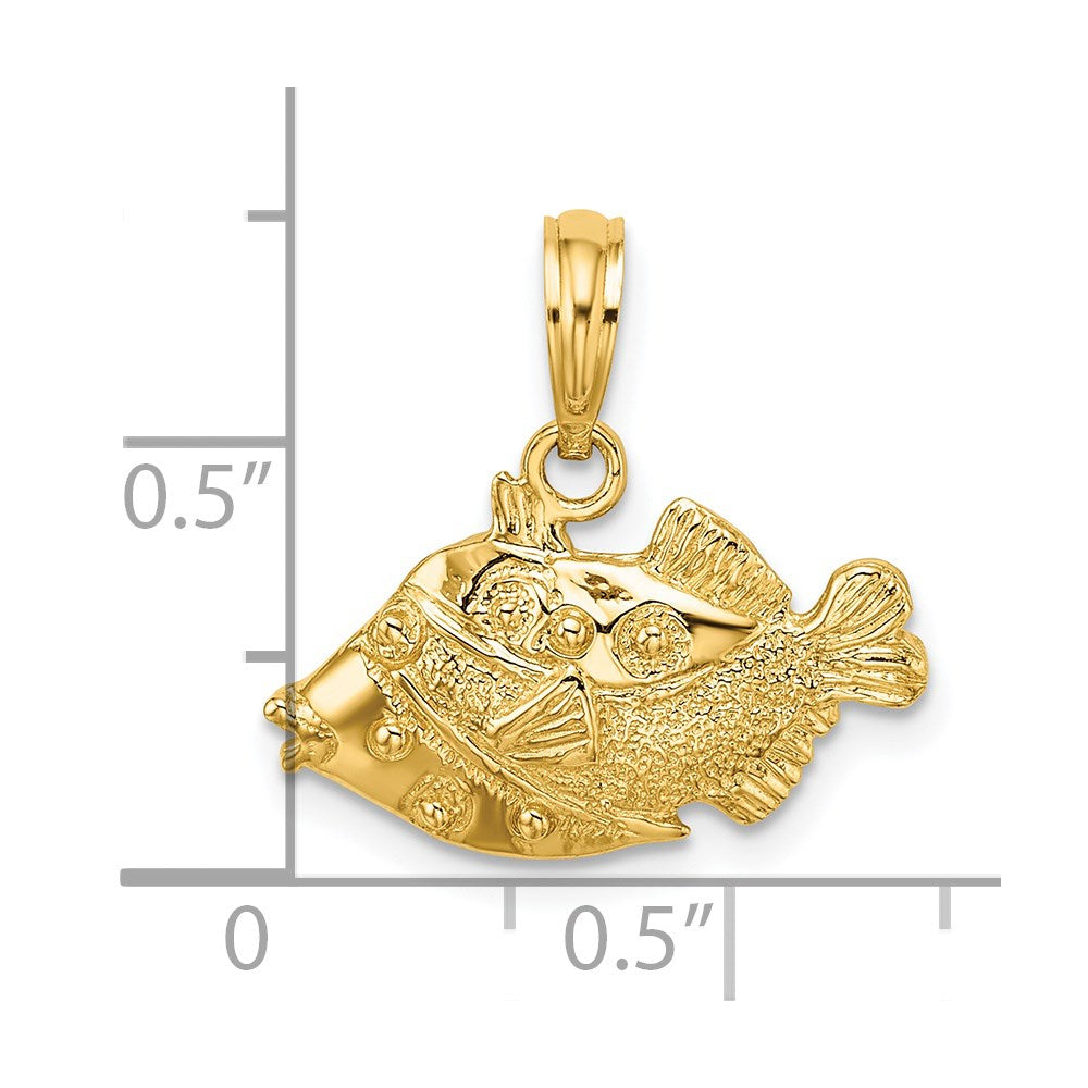 14K Gelbgold 2-D Polierter Gravierter Fisch-Charm