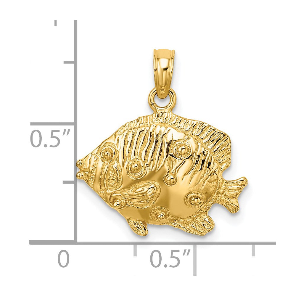 14K Gelbgold 2-D Polierter Gravierter Fisch-Charm