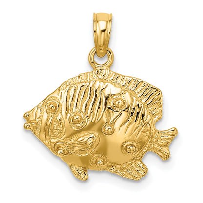 14K Gelbgold 2-D Polierter Gravierter Fisch-Charm