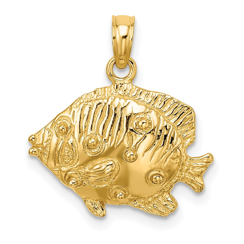14K Gelbgold 2-D Polierter Gravierter Fisch-Charm