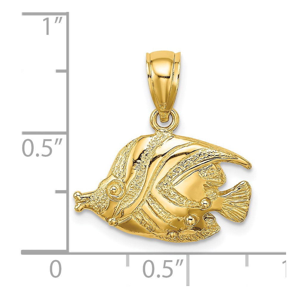 14K Gelbgold 2D-polierter gravierter Fisch-Charm