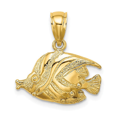 14K Gelbgold 2D-polierter gravierter Fisch-Charm