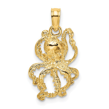 14K Gelbgold Strukturiert Octopus Charm