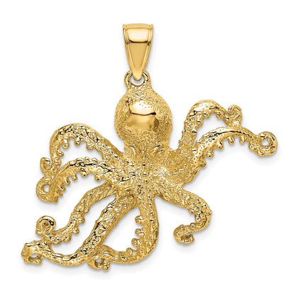 14K Gelbgold Oktopus-Charm mit strukturierter Oberfläche