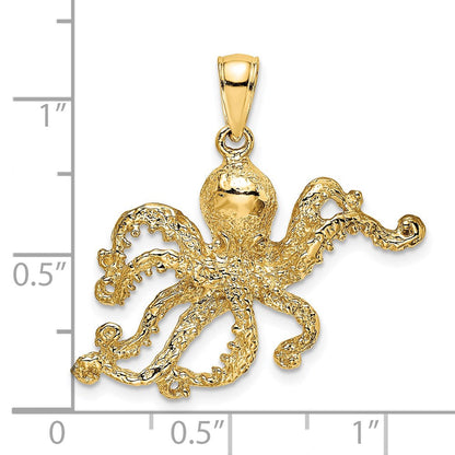 14K Gelbgold Oktopus-Charm mit strukturierter Oberfläche