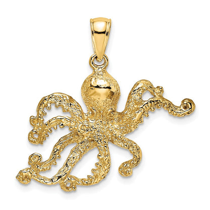 14K Gelbgold Oktopus-Charm mit strukturierter Oberfläche