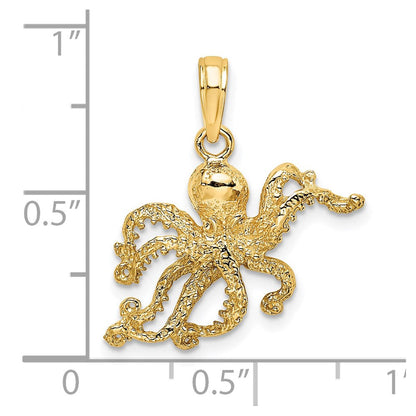 14K Gelbgold Oktopus-Charm mit strukturierter Oberfläche