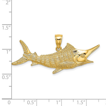 14K Gelbgold Marlin-Fisch-Charm mit 2-D-Struktur