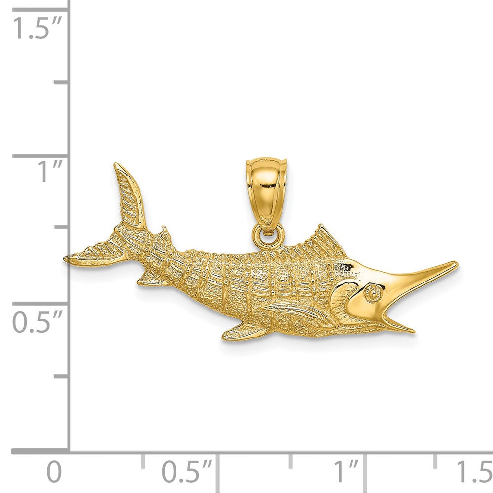 14 Karat Gelbgold Marlin-Fisch-Charm mit 2-D-Struktur