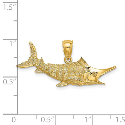 14 Karat Gelbgold Marlin-Fisch-Charm mit 2-D-Struktur