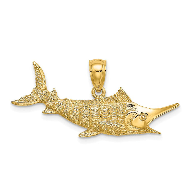 14 Karat Gelbgold Marlin-Fisch-Charm mit 2-D-Struktur