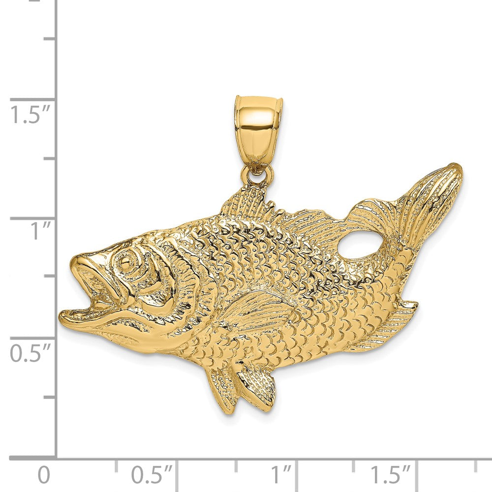 14K Gelbgold Barsch-Fisch-Charm mit offenem Maul
