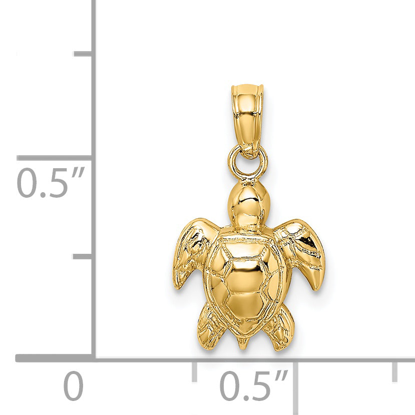 14K Gelbgold Strukturiert Mini Meer Schildkröte Charm