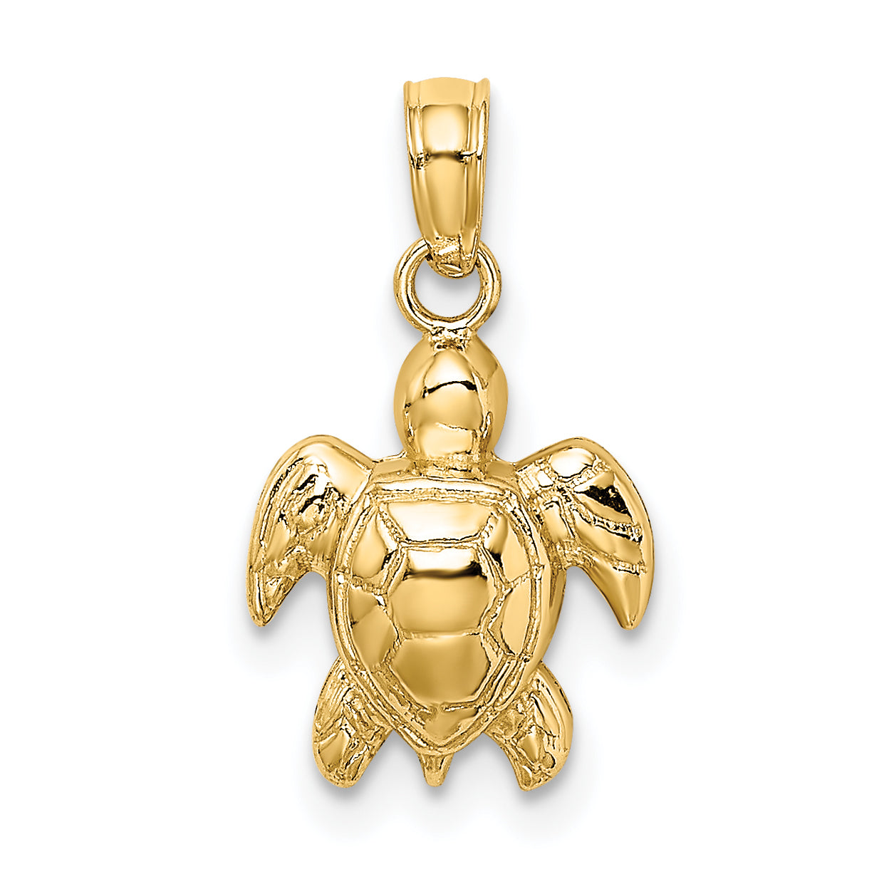14K Gelbgold Strukturiert Mini Meer Schildkröte Charm