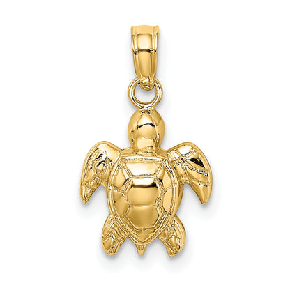14K Gelbgold Strukturiert Mini Meer Schildkröte Charm