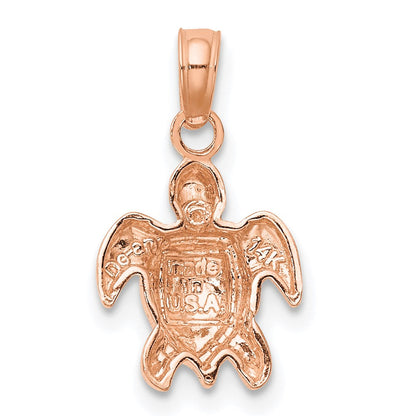 14K Roségold Strukturiert Mini Meer Schildkröte Charm