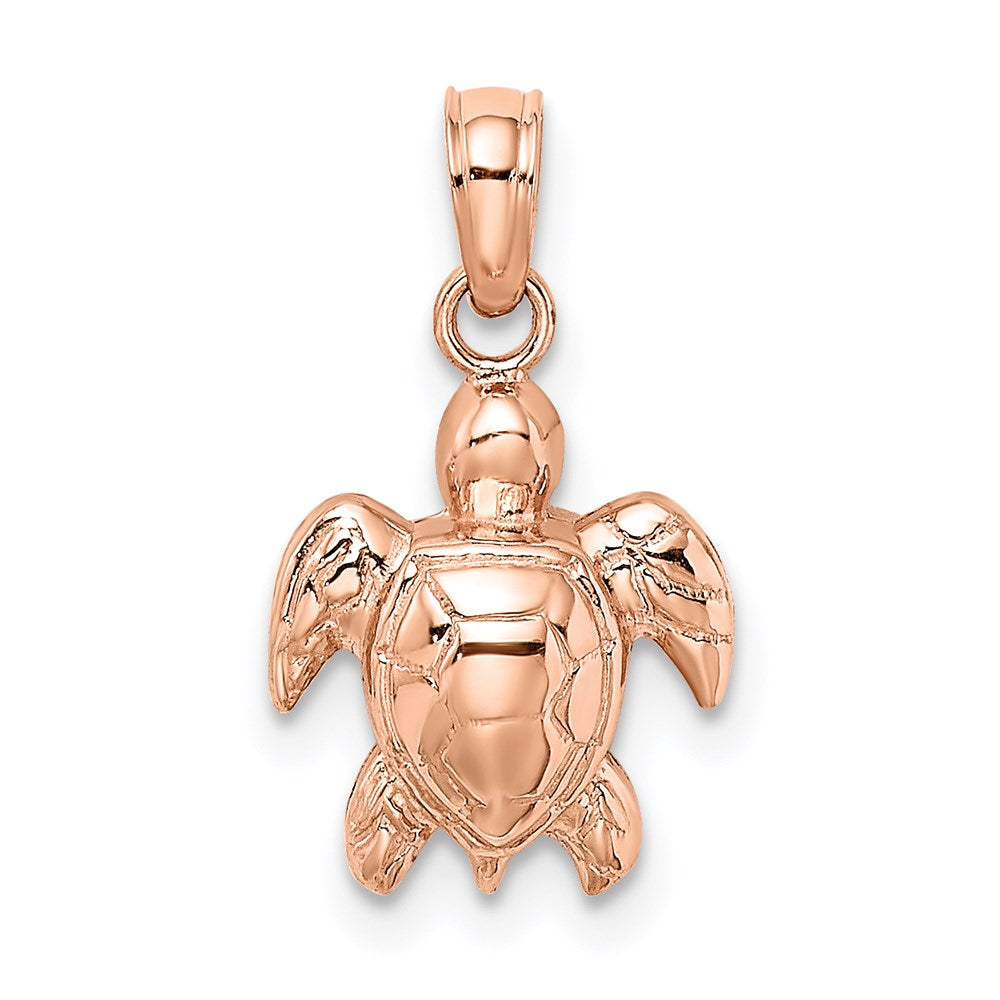 14K Roségold Strukturiert Mini Meer Schildkröte Charm