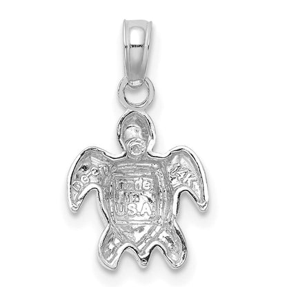 14K Weißgold Strukturiert Mini Meer Schildkröte Charm