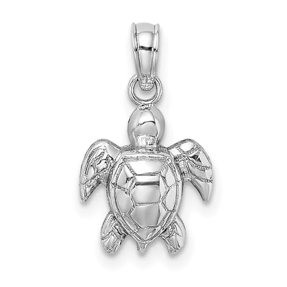 14K Weißgold Strukturiert Mini Meer Schildkröte Charm
