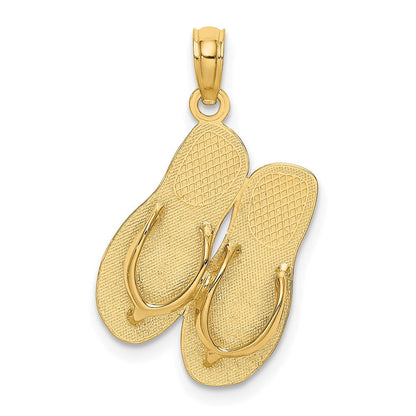 14K Gelbgold 3D Großer SEA ISLE Doppel-Flip-Flop-Charm