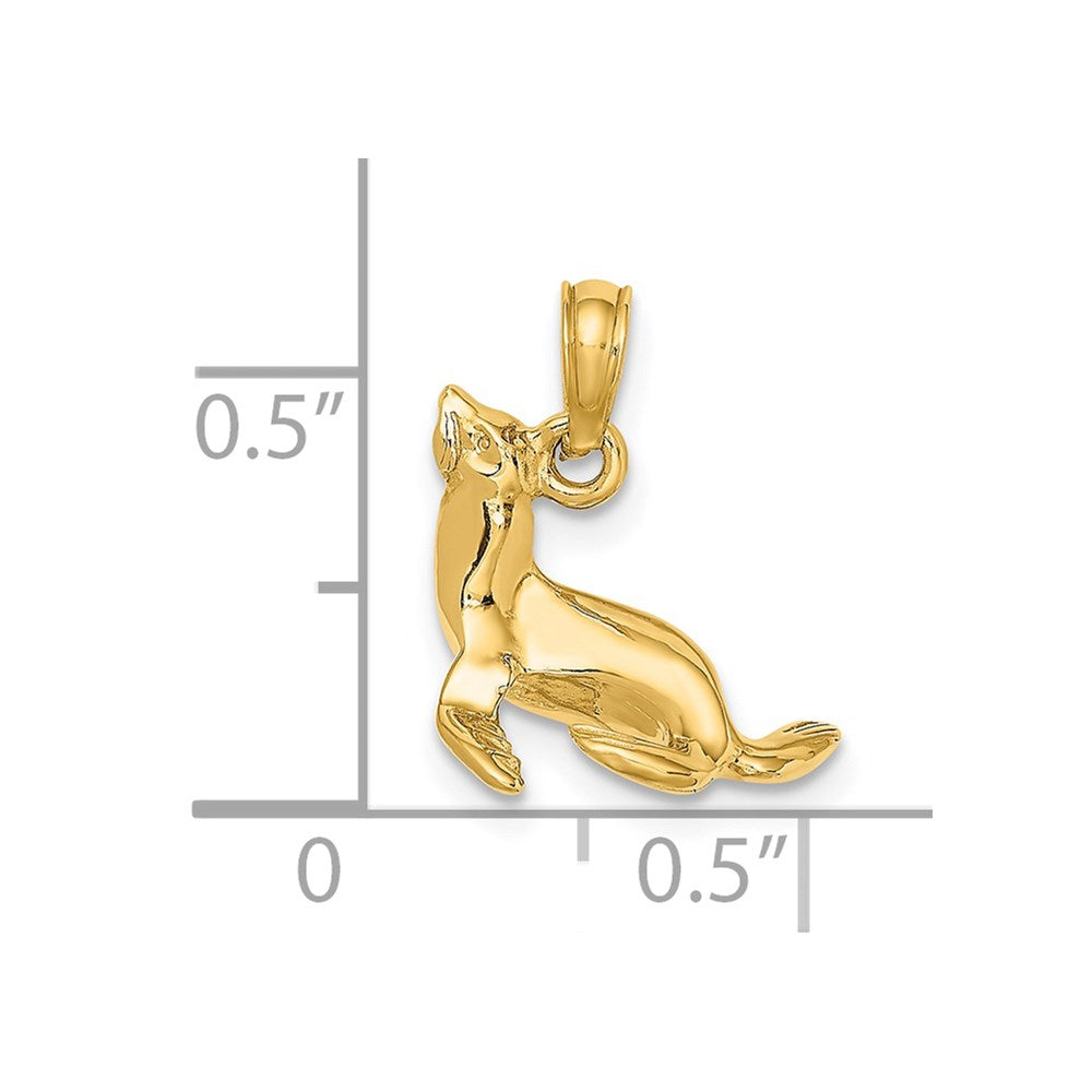 14K Gelbgold 3-D Polierter Seehund-Charm