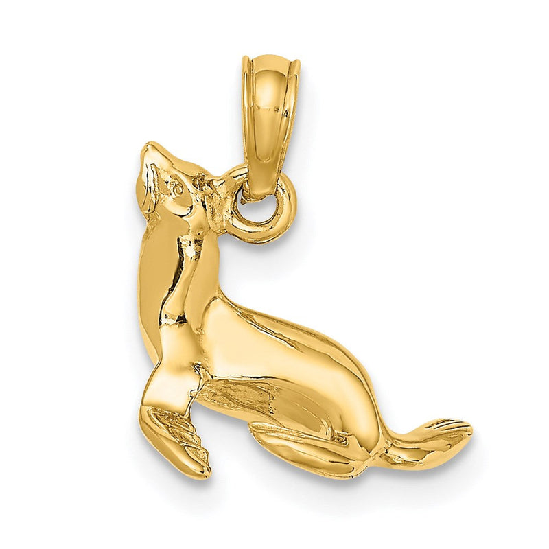 14K Gelbgold 3-D Polierter Seehund-Charm