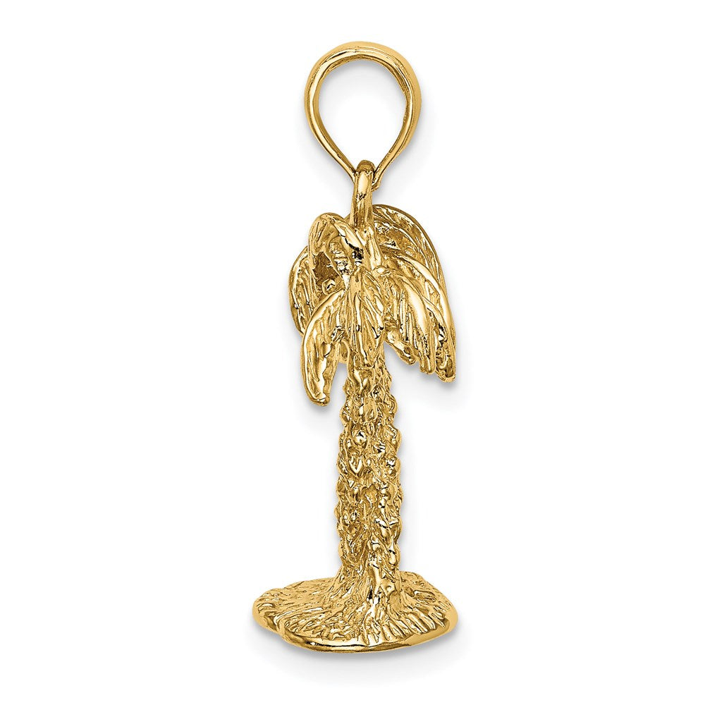 14 Karat Gelbgold 3-D-strukturierter Charm „Verschlungene Palmen“