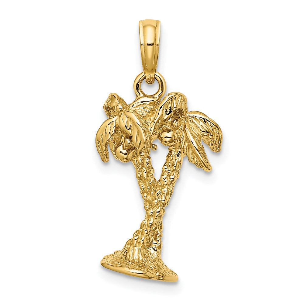 14 Karat Gelbgold 3-D-strukturierter Charm „Verschlungene Palmen“