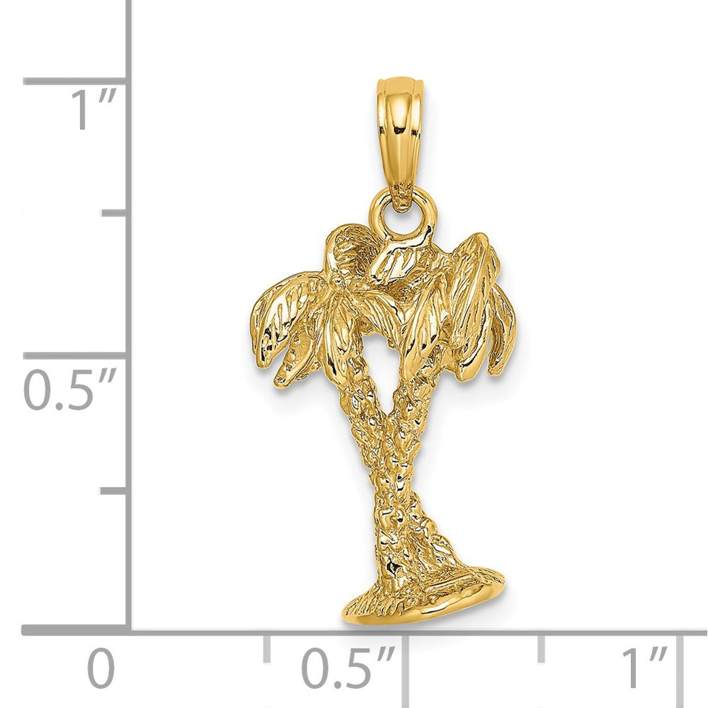 14 Karat Gelbgold 3-D-strukturierter Charm „Verschlungene Palmen“