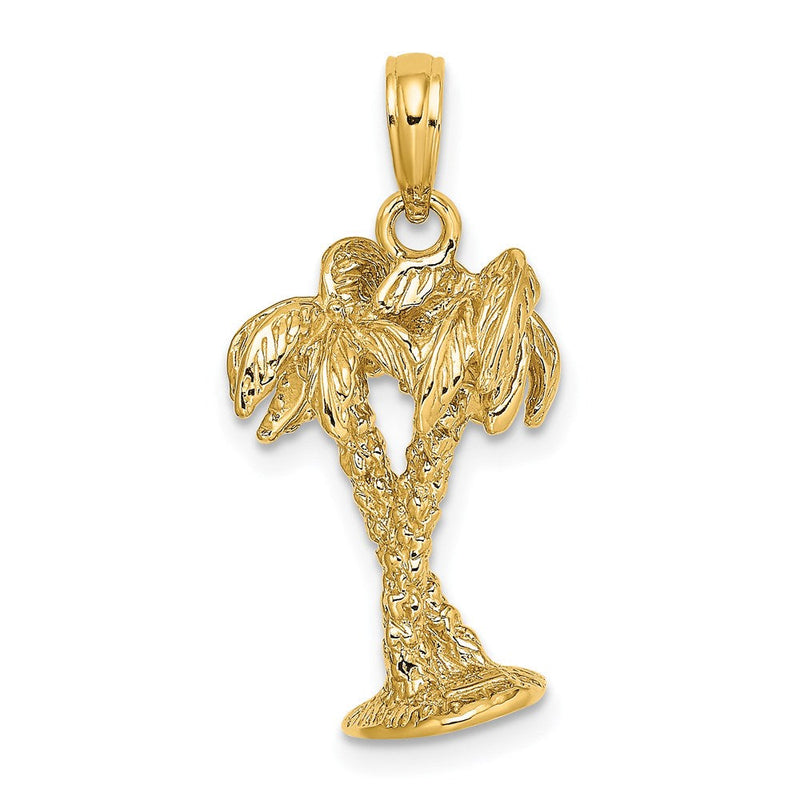 14 Karat Gelbgold 3-D-strukturierter Charm „Verschlungene Palmen“