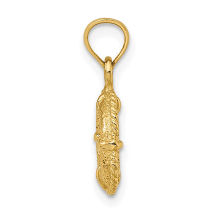 14K Gelbgold 3-D Rettungsring-Charm mit Seilrand