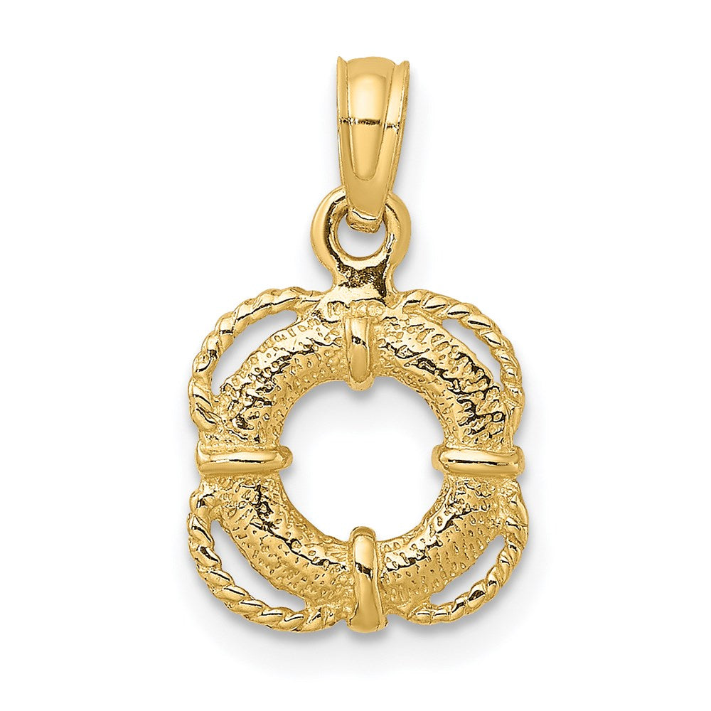 14K Gelbgold 3-D Rettungsring-Charm mit Seilrand