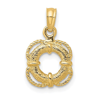 14K Gelbgold 3-D Rettungsring-Charm mit Seilrand