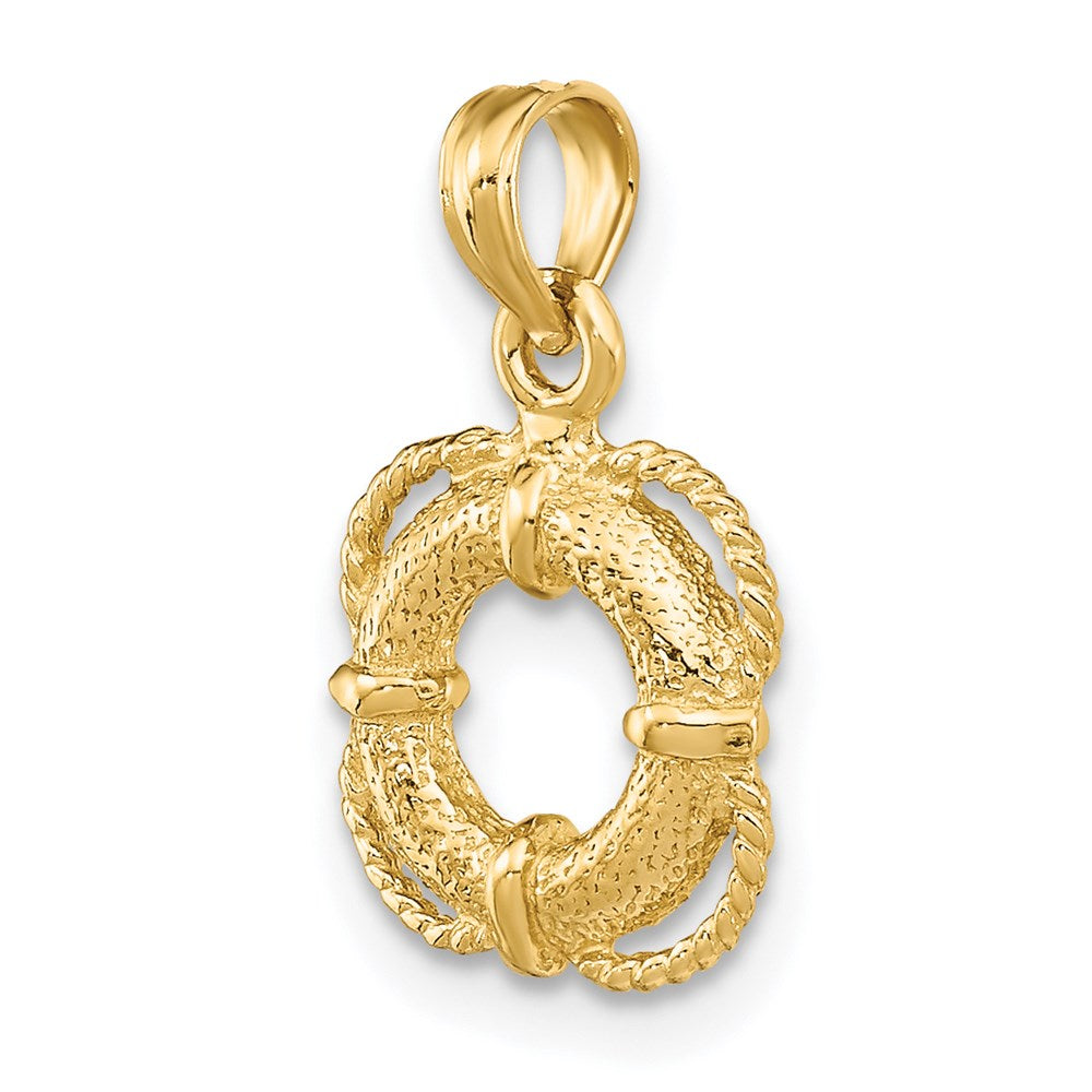 14K Gelbgold 3-D Rettungsring-Charm mit Seilrand