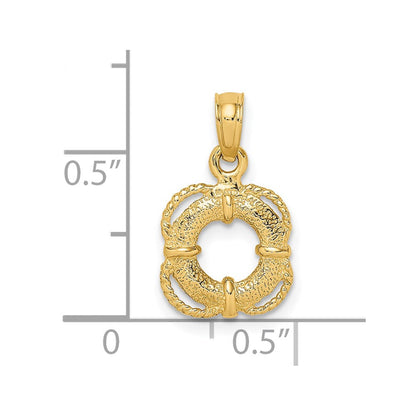 14K Gelbgold 3-D Rettungsring-Charm mit Seilrand