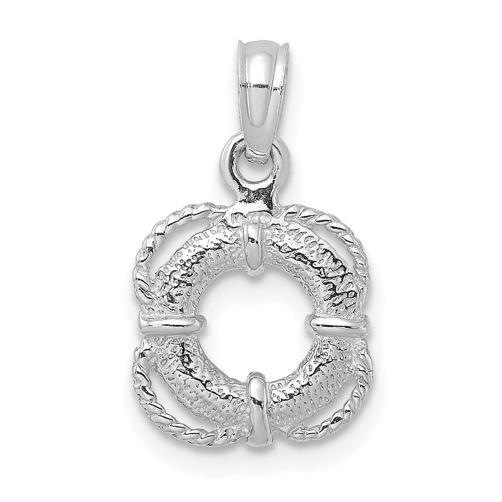 14K Weißgold 3-D-Rettungsring-Charm mit Kordelrand