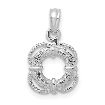 14K Weißgold 3-D-Rettungsring-Charm mit Kordelrand