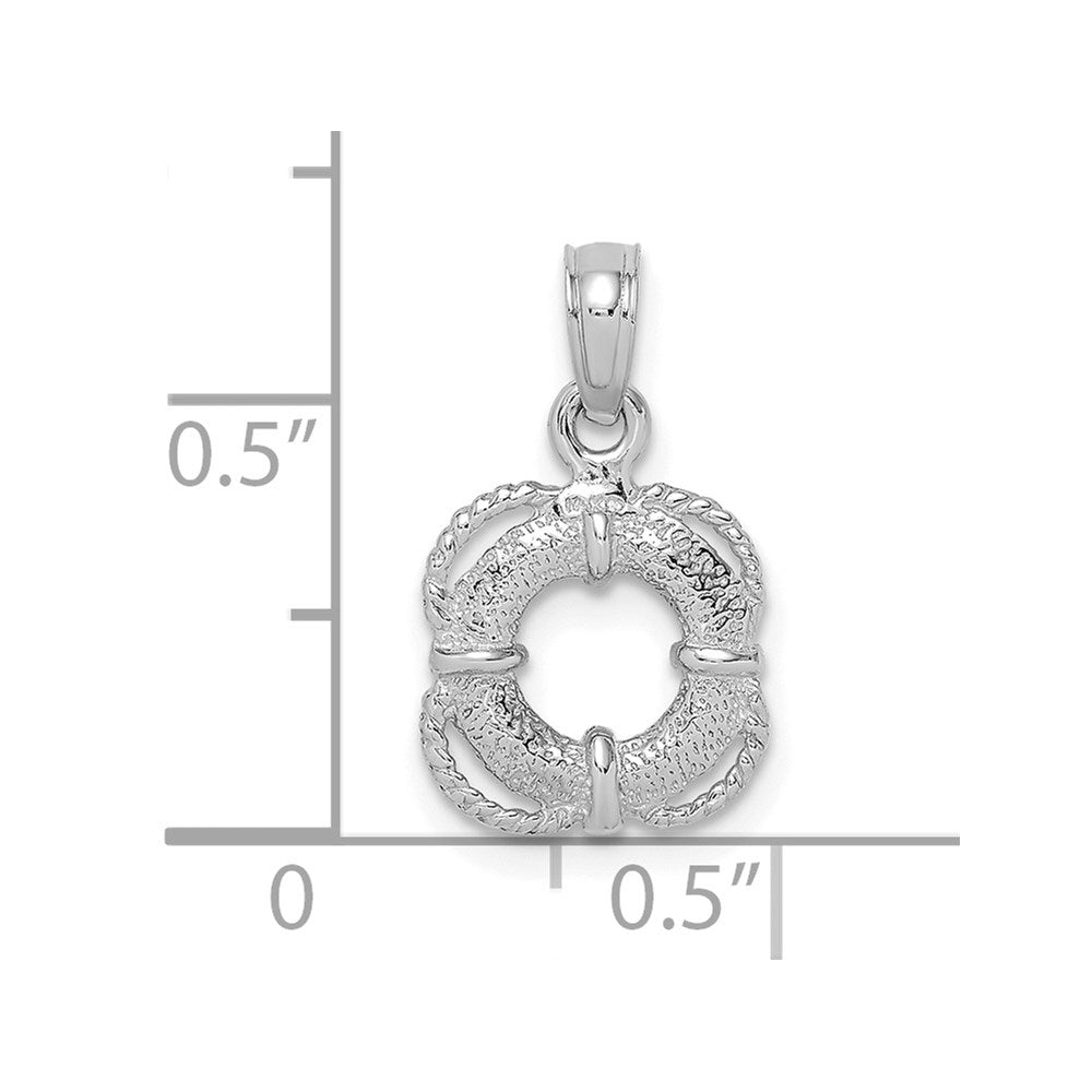 14K Weißgold 3-D-Rettungsring-Charm mit Kordelrand