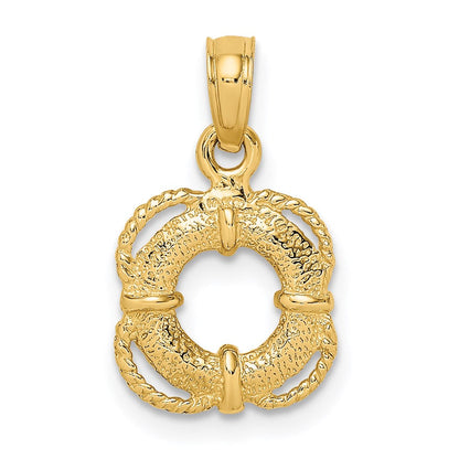 14K Gelbgold 3-D Rettungsring-Charm mit Seilrand
